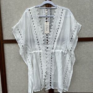 Elan White Lace Kimono Boho Coverup - Small